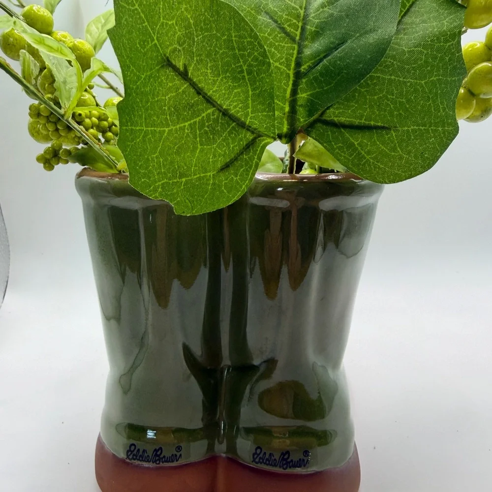 Eddie Bauer Olive Green Boot Planter with Faux Greenery - Picture 7 of 16